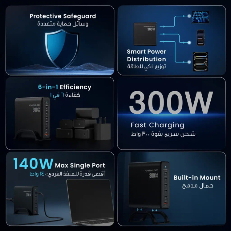 شارژر رومیزی Powerology Volt\-X GaN 300W