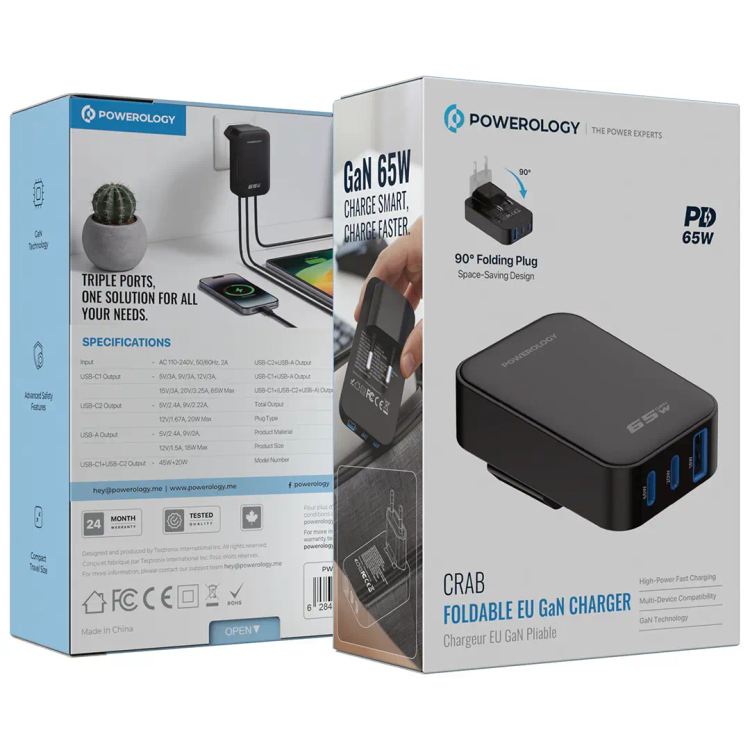 شارژر Powerology CRAB Foldable EU GaN Charger