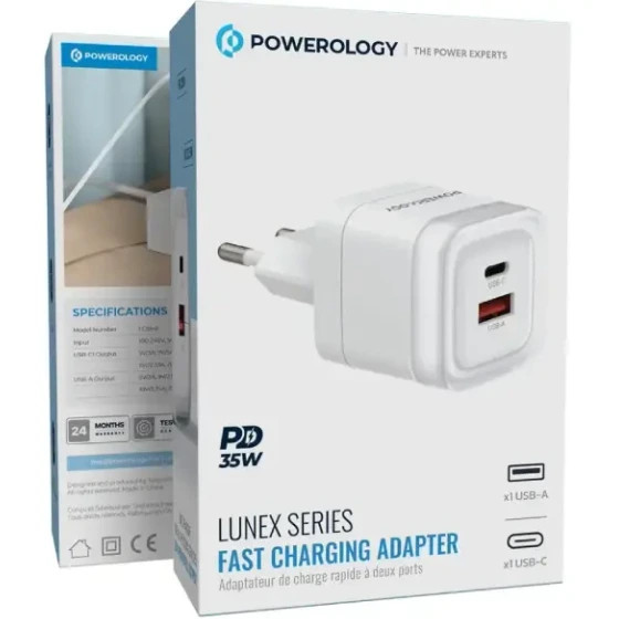 شارژر Powerology LUNEX Series \| Dual\-Port Fast Charging Adapter**