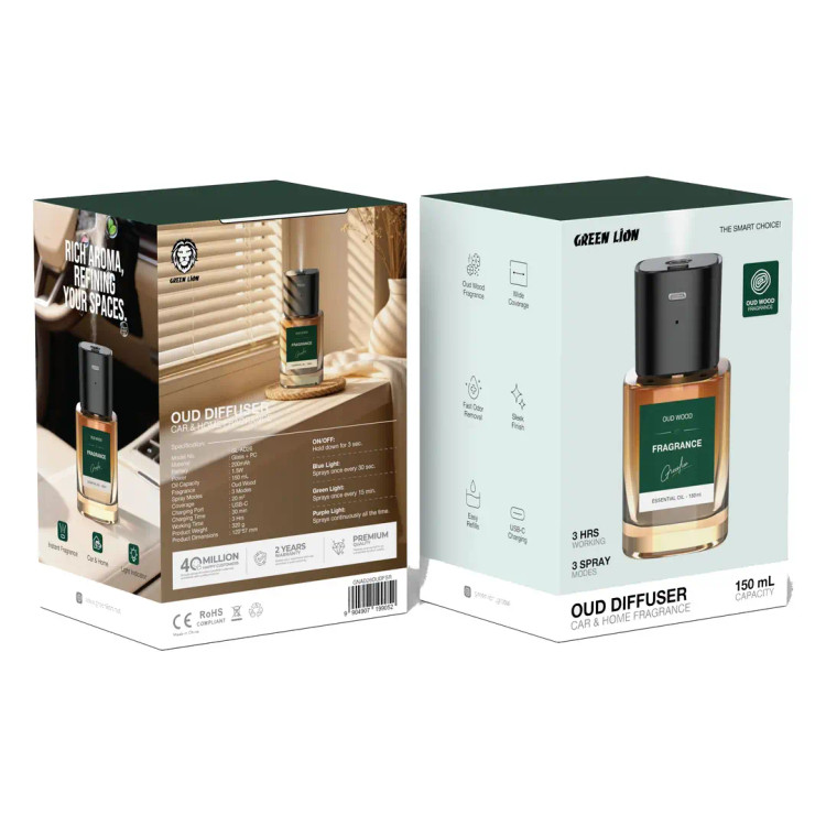 خوشبوکننده شارژیGreen Lion Oud Diffuser Car & Home Fragrance 150ml – Clear
